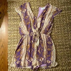 Snakeskin Purple and Yellow Front Tie Romper